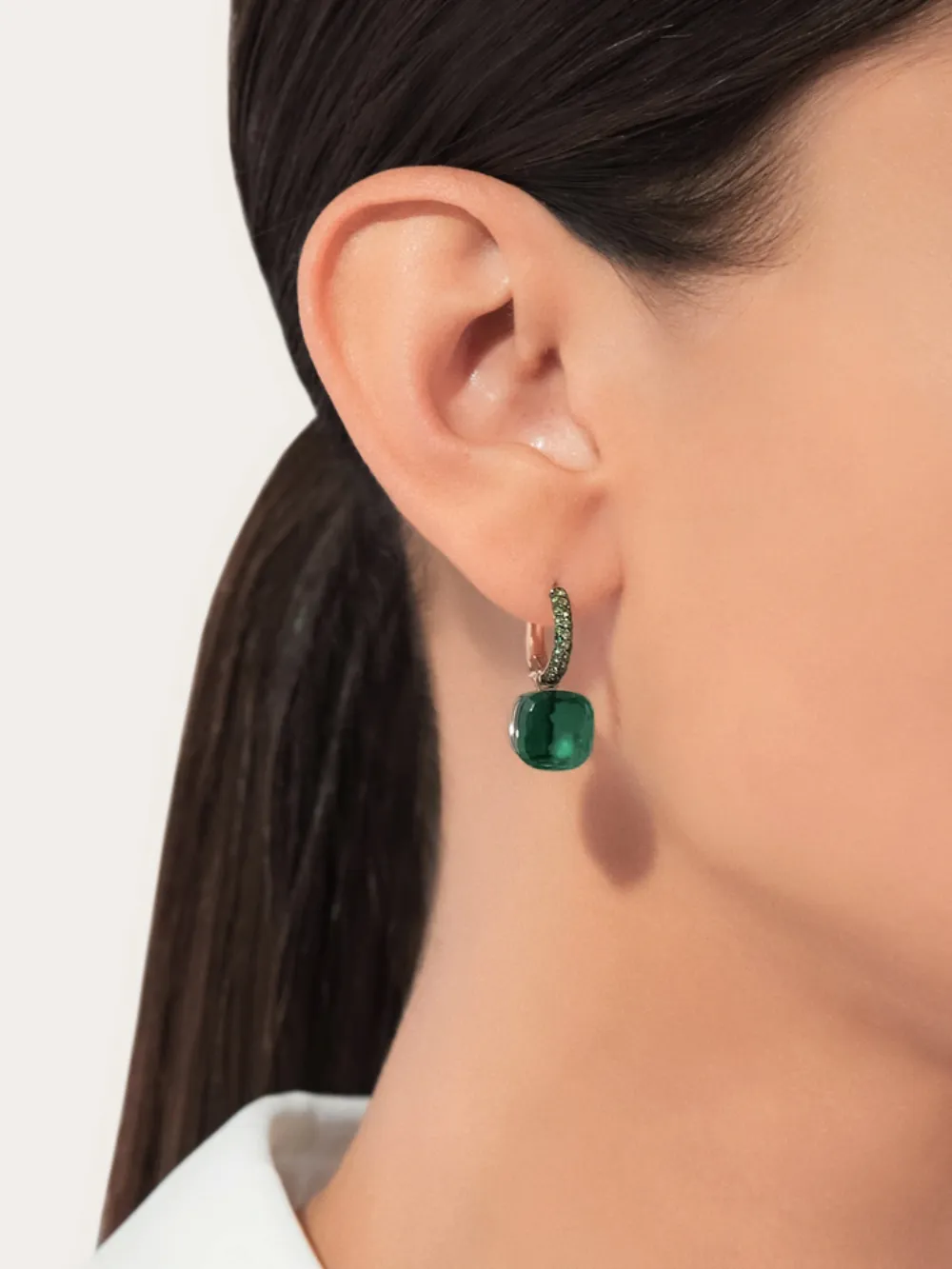 Pomellato 18k Rose Gold Nudo Multistone Earrings In Green