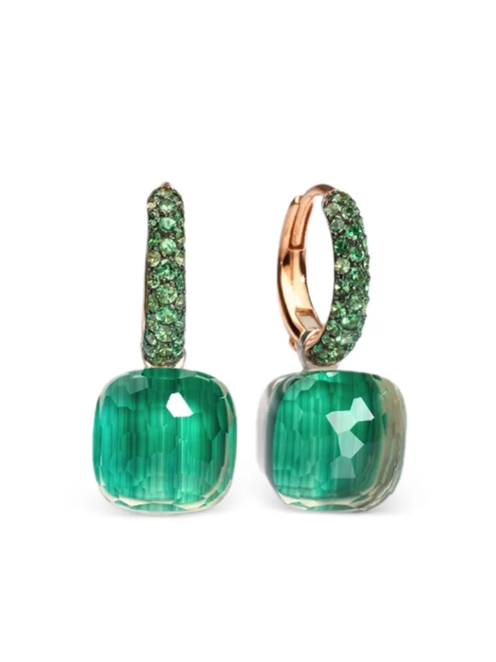 Pomellato 18k Rose Gold Nudo Multistone Earrings In Green