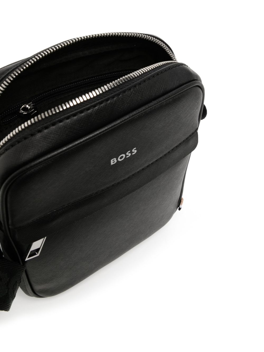 Shop Hugo Boss Logo-print Leather Messenger Bag In Schwarz