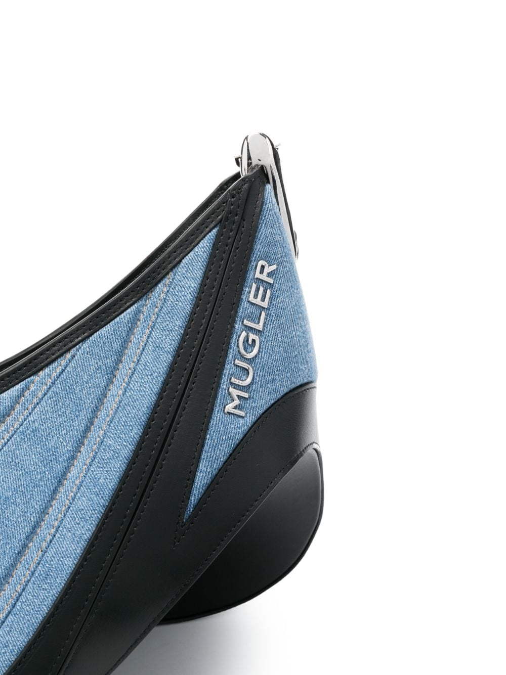 Shop Mugler Denim Spiral Curve 01 Shoulder Bag In Blau
