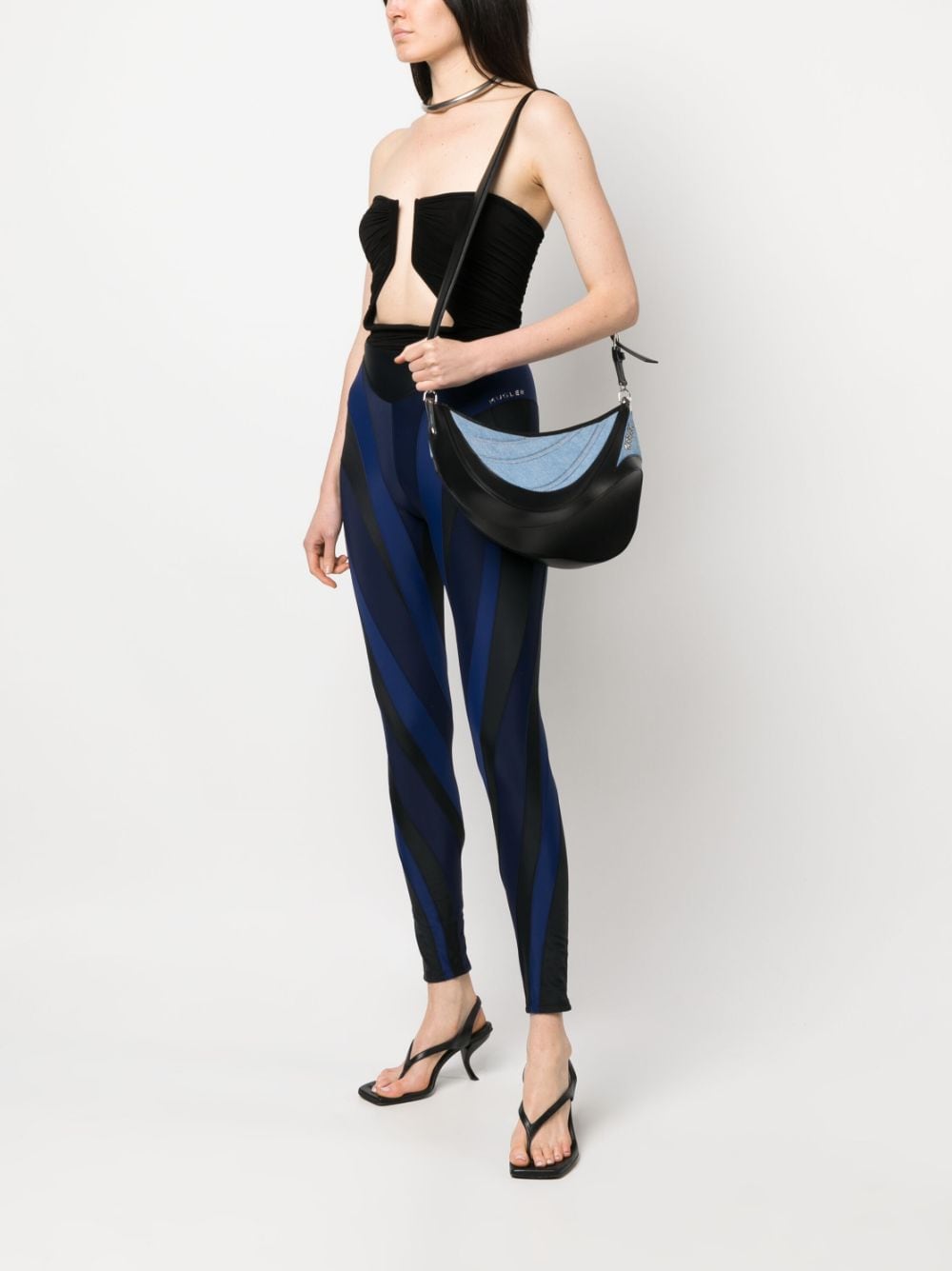 Leather And Denim Shoulder Bag in Blue - Mugler