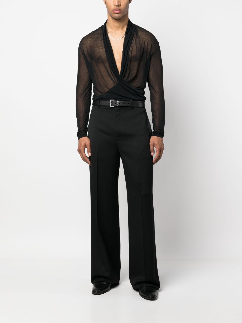 Shop Saint Laurent Semi-sheer Wrap Shirt In Black