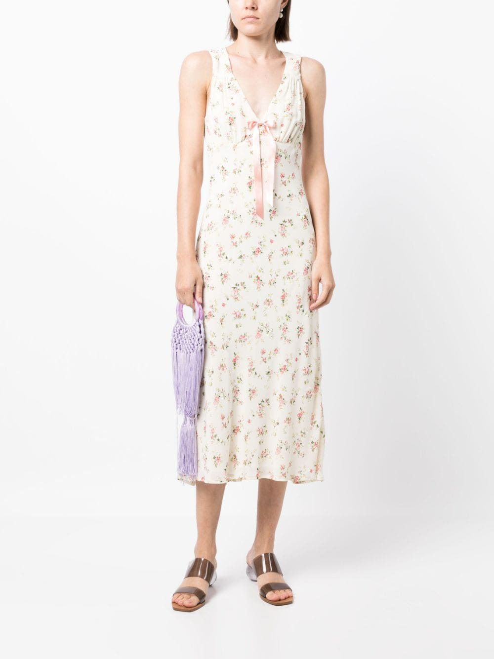 Reformation Jurk met bloemenprint - Beige