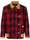 Fay leather-detailing checked jacket - Red