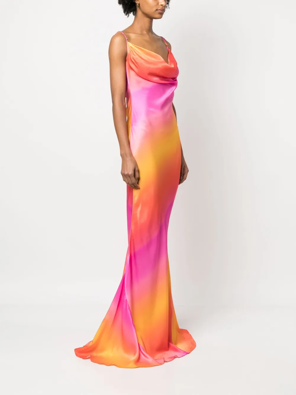 Sisters Gradient-effect Draped-detailing Long Dress In Pink Sunset