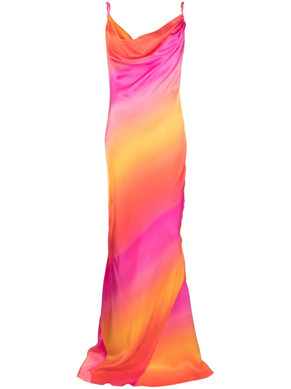 Sisters Gradient-effect Draped-detailing Long Dress In Pink Sunset