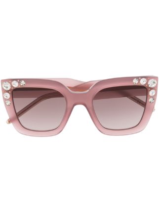 Fendi silver tone & store pink jeweled cat eye sunglasses