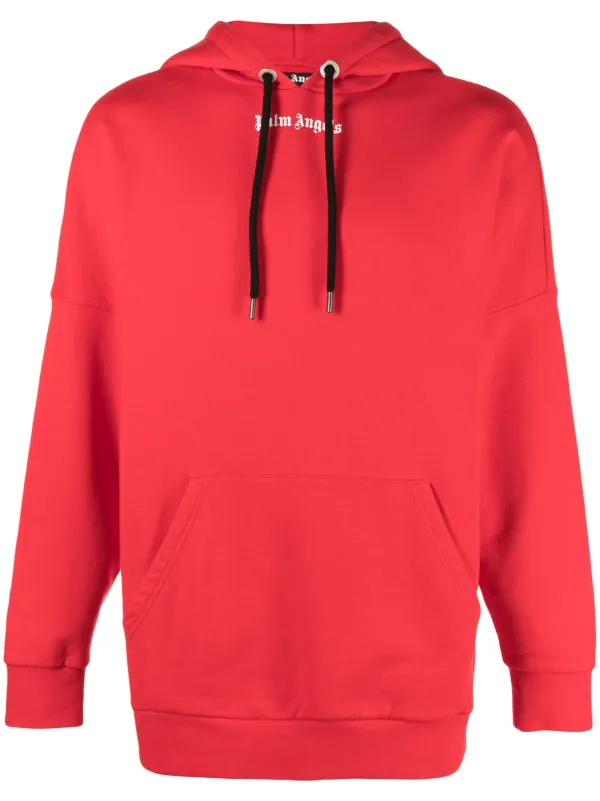 Palm Angels logo-print Cotton Hoodie Red FARFETCH IN