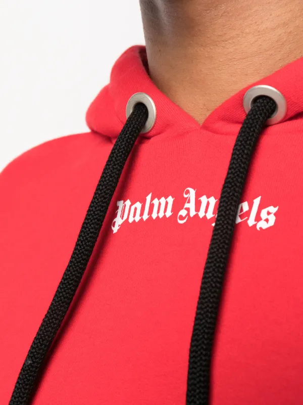 Palm Angels logo-print Cotton Hoodie | Red | FARFETCH