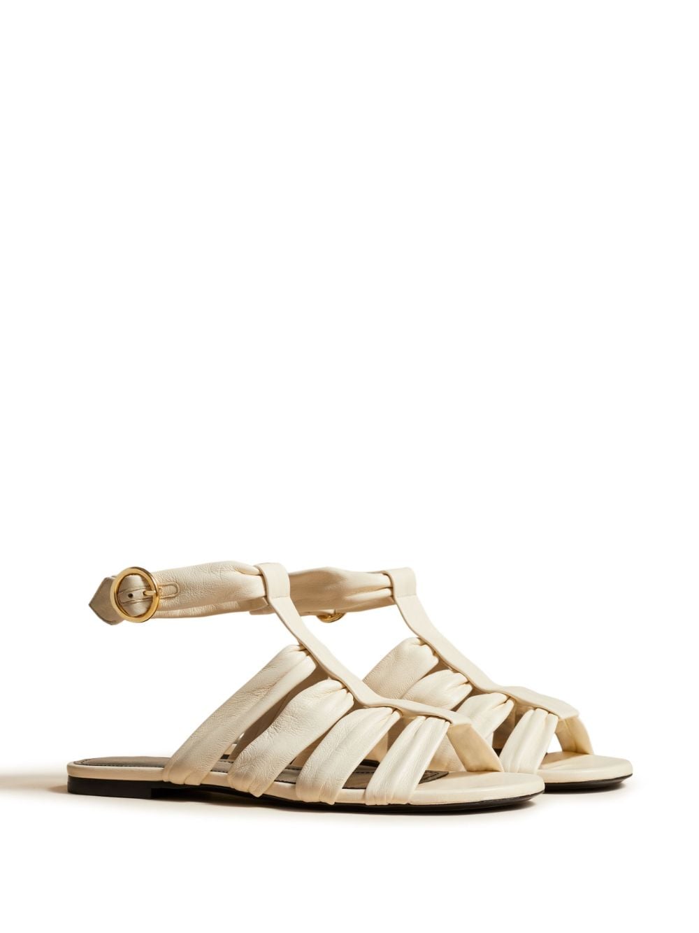 Shop Khaite Perth Leather Flat Sandals In Neutrals