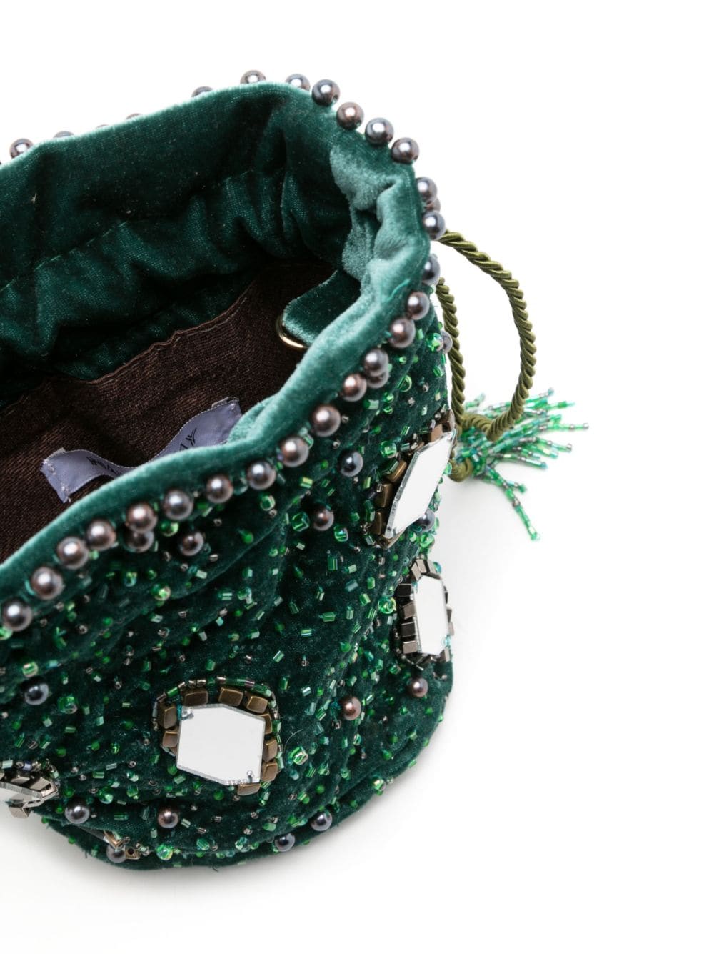 Shop Nannacay Mimi Sequin-embellished Mini Bucket Bag In Green