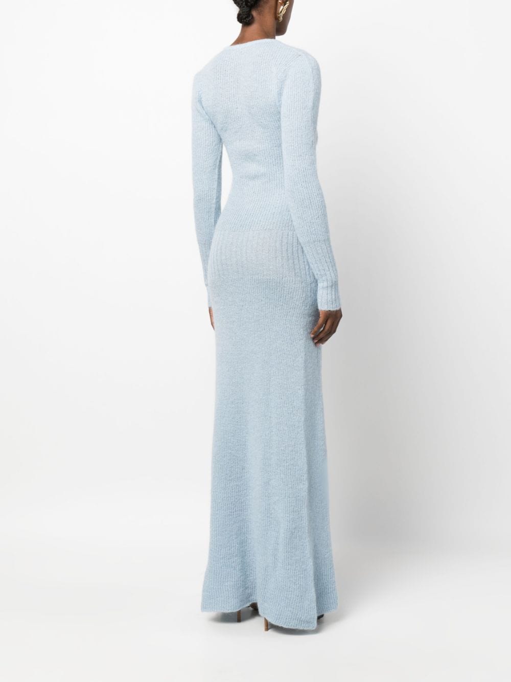 Shop Jacquemus Dao Knitted Maxi Dress In Blue