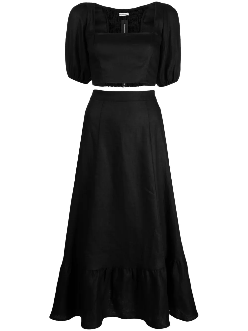 Reformation Yucca Fluted Linen Two Piece In Black