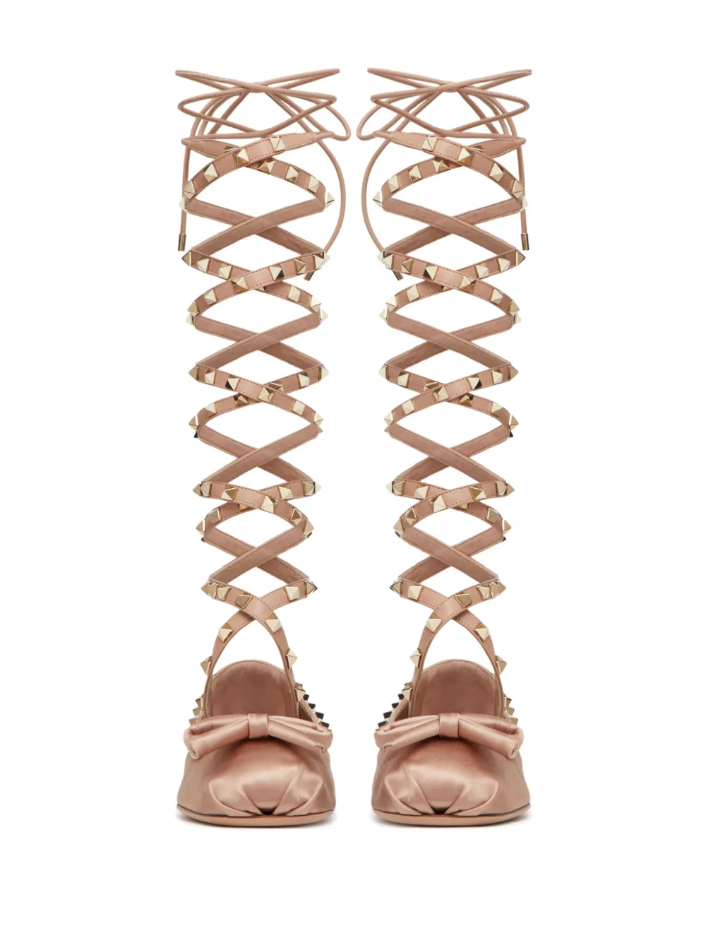 Shop Valentino Rockstud Satin Ballerina Shoes In Pink