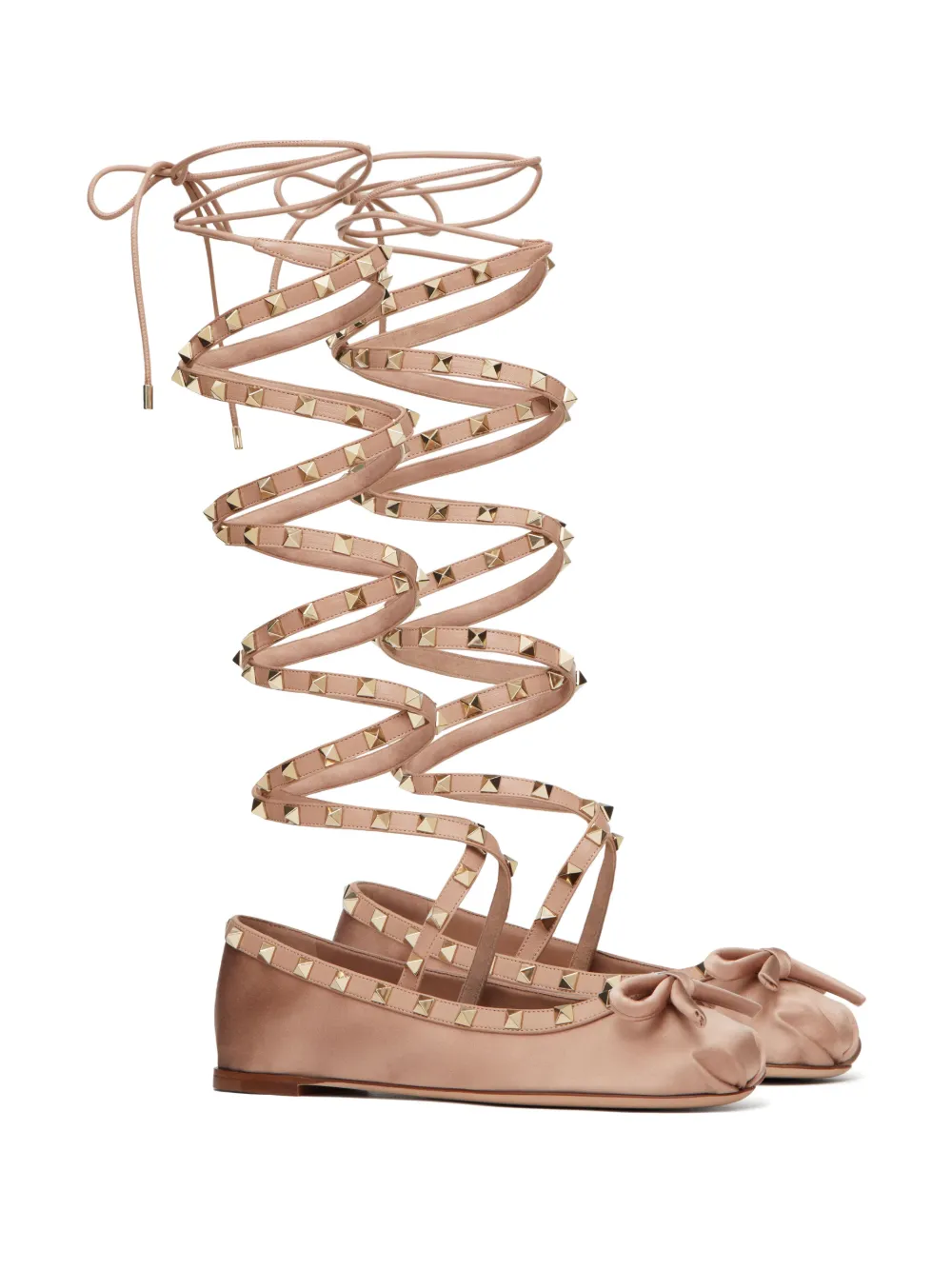 Shop Valentino Rockstud Satin Ballerina Shoes In Pink