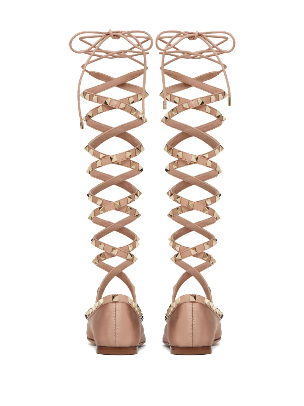 Valentino Rockstud Ankle-strap Ballerina Flats In Pink