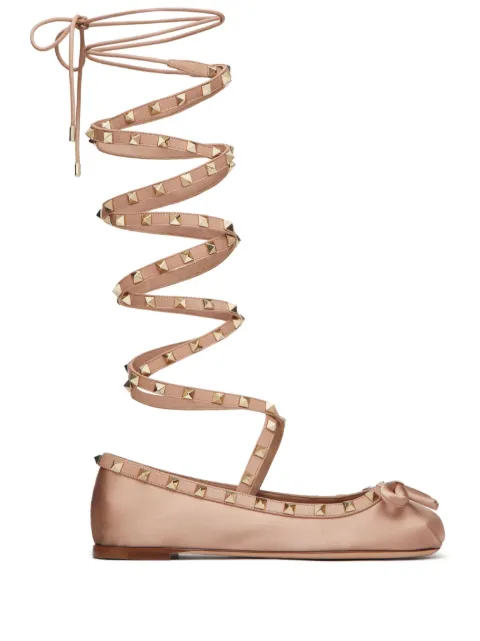 Valentino Garavani Rockstud 袢带缎面芭蕾平底鞋