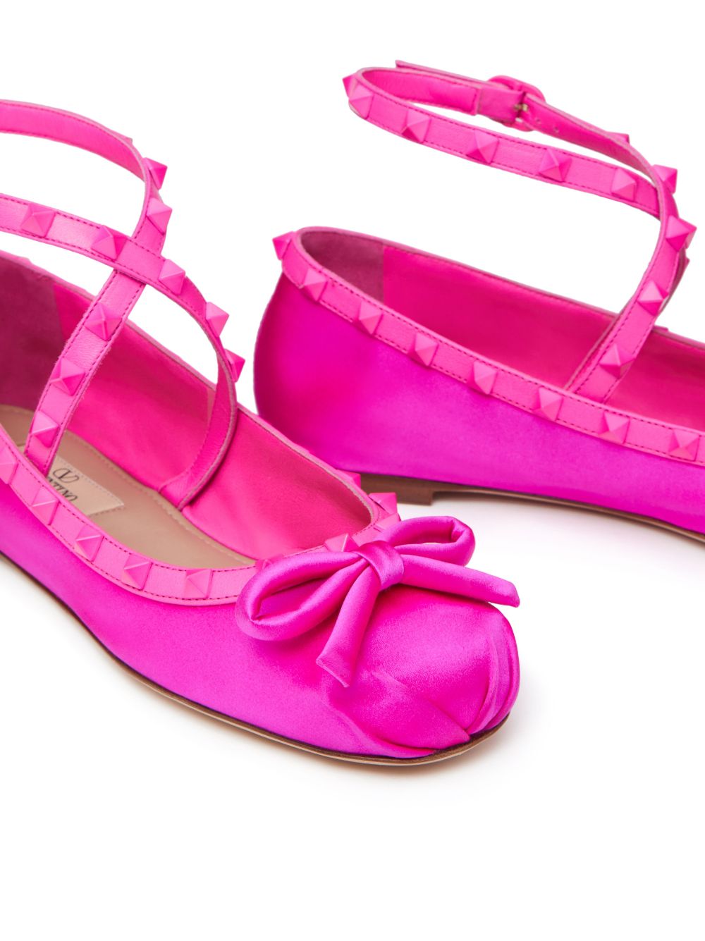 Shop Valentino Rockstud Satin Ballerina Shoes In Pink