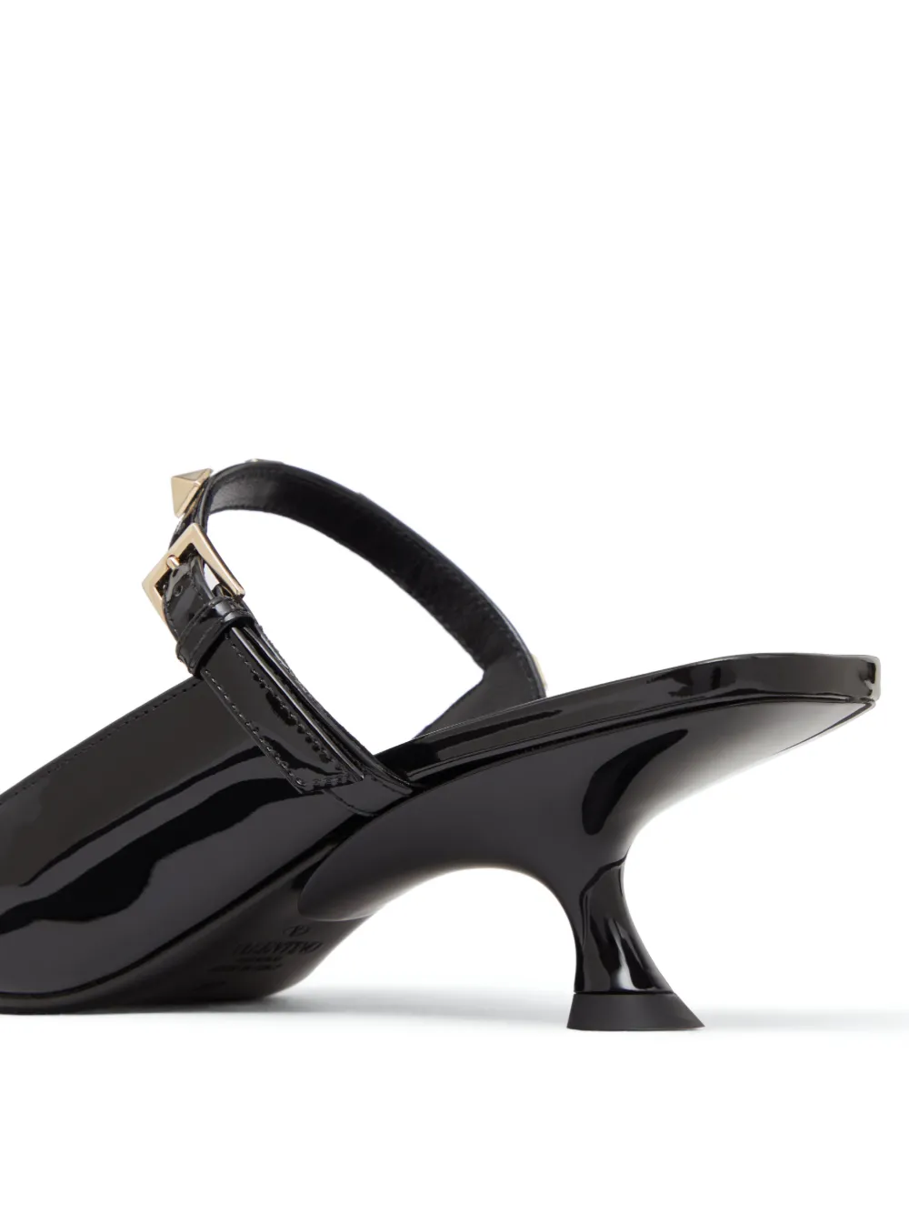 Valentino Rockstud Asymmetric Patent-leather Mules In Black