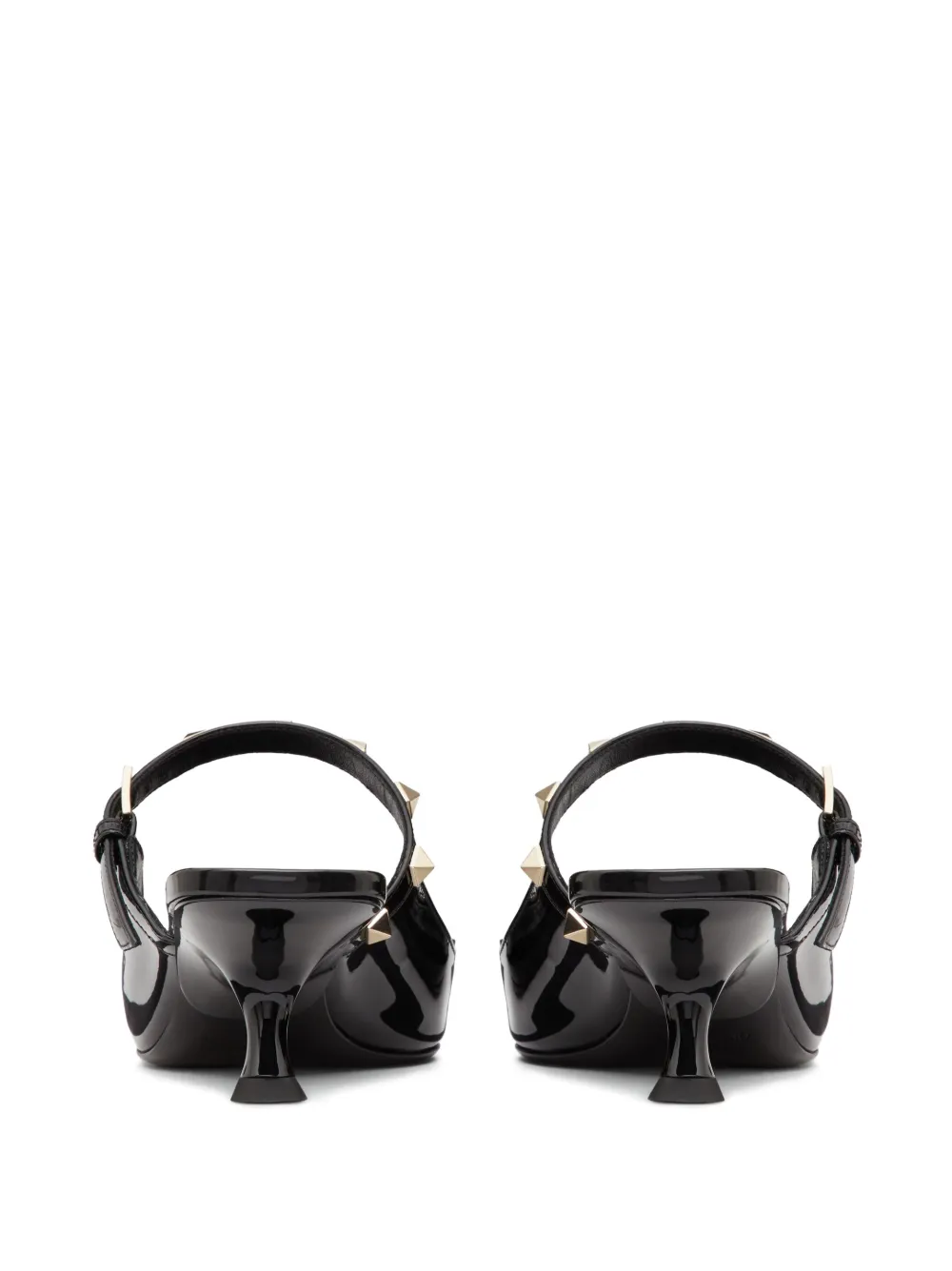 Valentino Rockstud Asymmetric Patent-leather Mules In Black