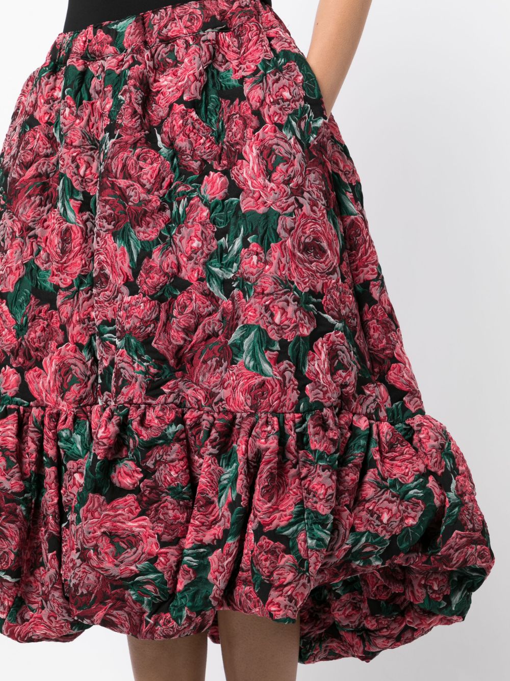 Shop Comme Des Garçons Floral-embroidered Full Skirt In Rot