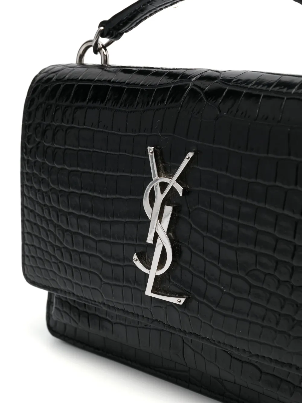 Preowned Ysl Sunset Crocodileembossed Twoway Bag In Black ModeSens