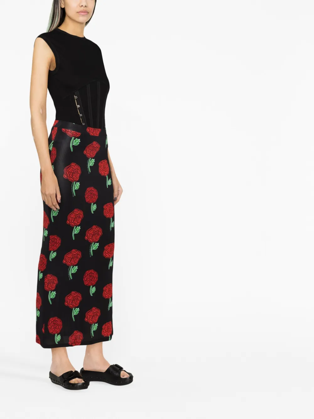 High-Waisted Floral-Print Skirt