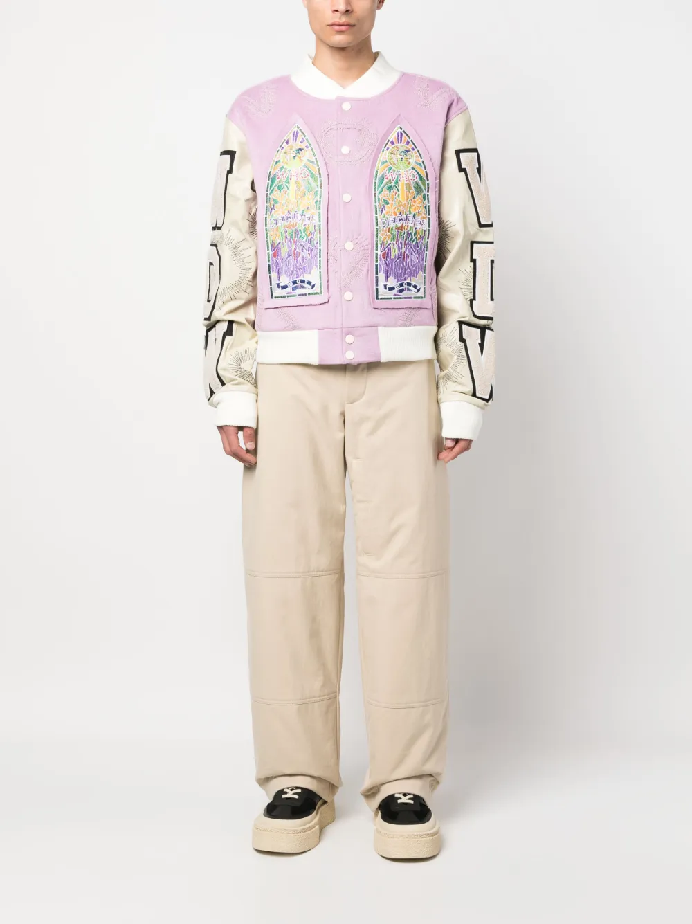 Who Decides War Namesake varsity jacket - Roze