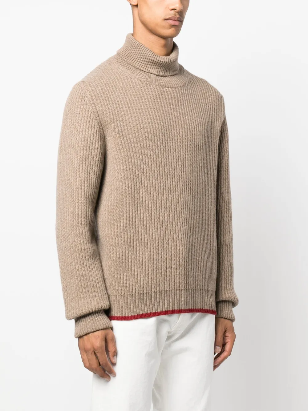  Fay Ribbed-knit Roll-neck Sweatshirt - Brown 