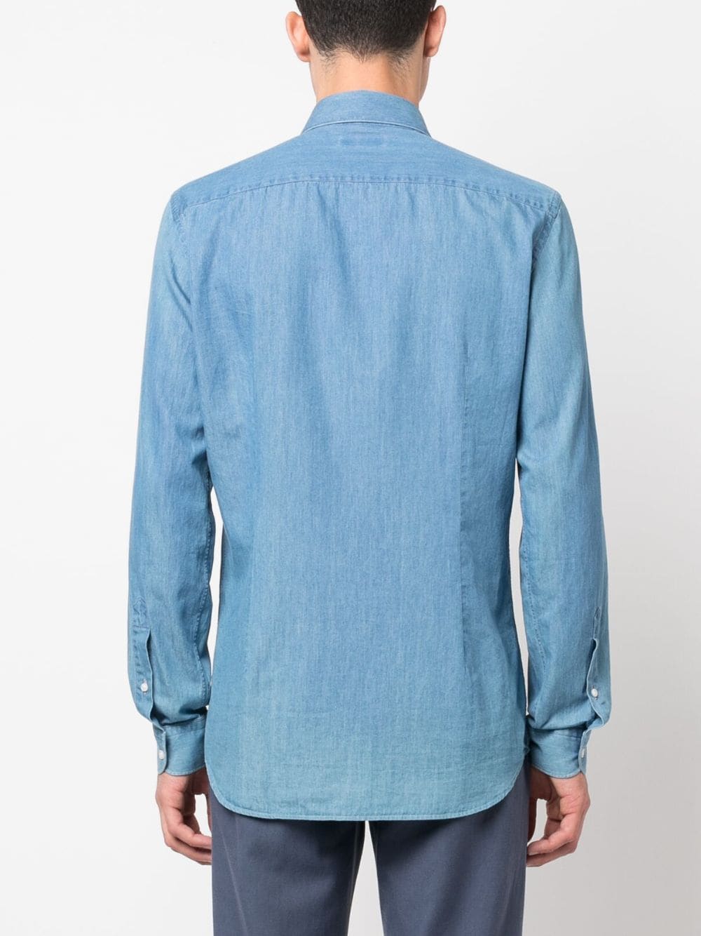 Shop Fay Spread-collar Denim Shirt In Blue
