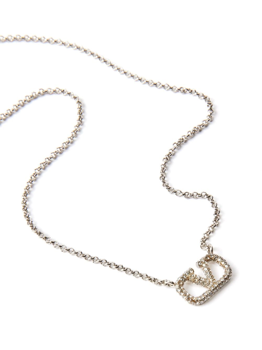 Shop Valentino Vlogo Signature Crystal-embellished Necklace In Silver