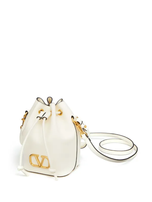 Valentino Garavani Mini VLogo Signature Leather Bucket Bag | White
