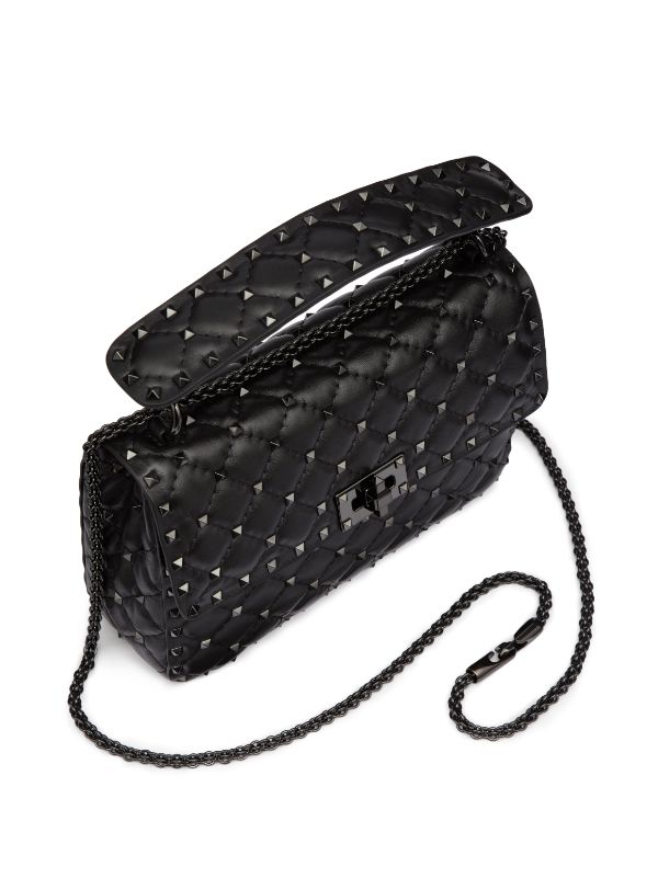 VALENTINO GARAVANI Lambskin Medium Rockstud Spike Shoulder Bag Black  1264680