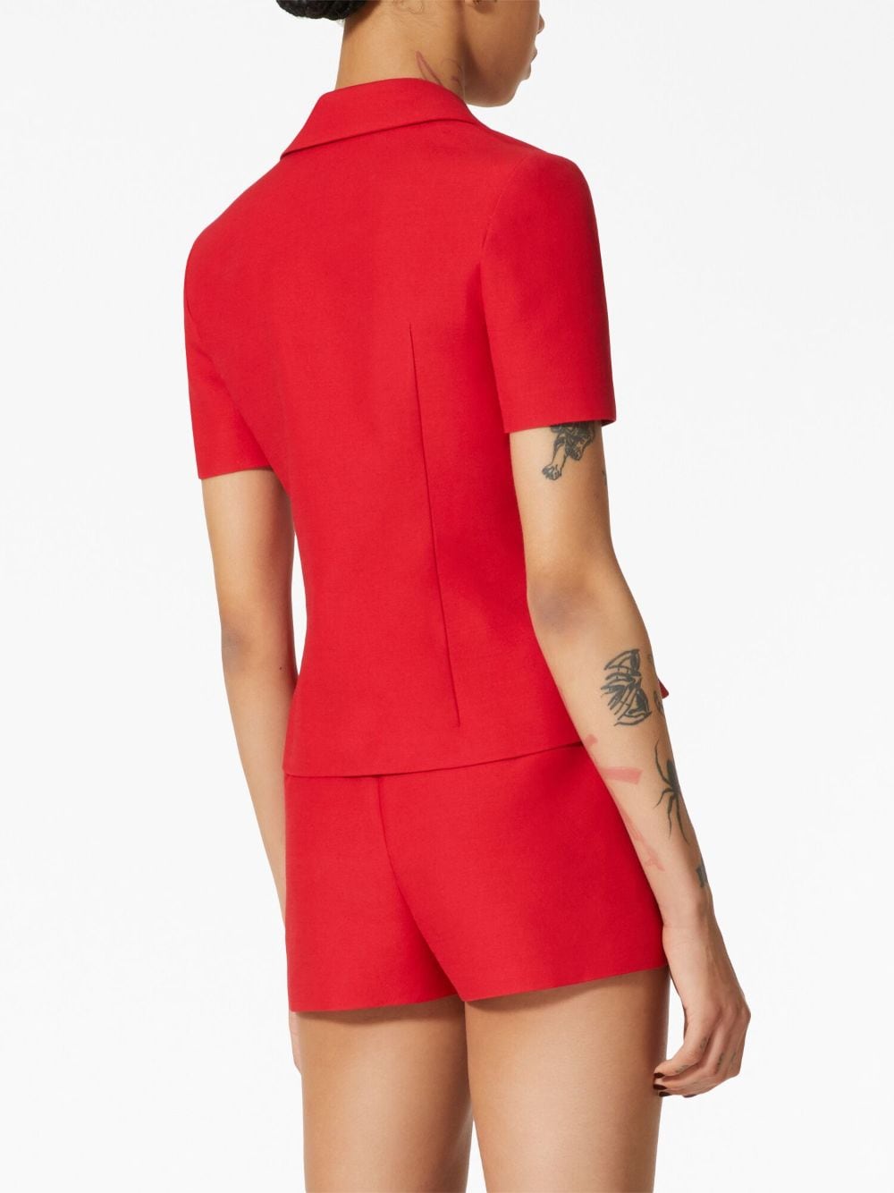 Shop Valentino Crepe Couture Short-sleeve Blazer In Red