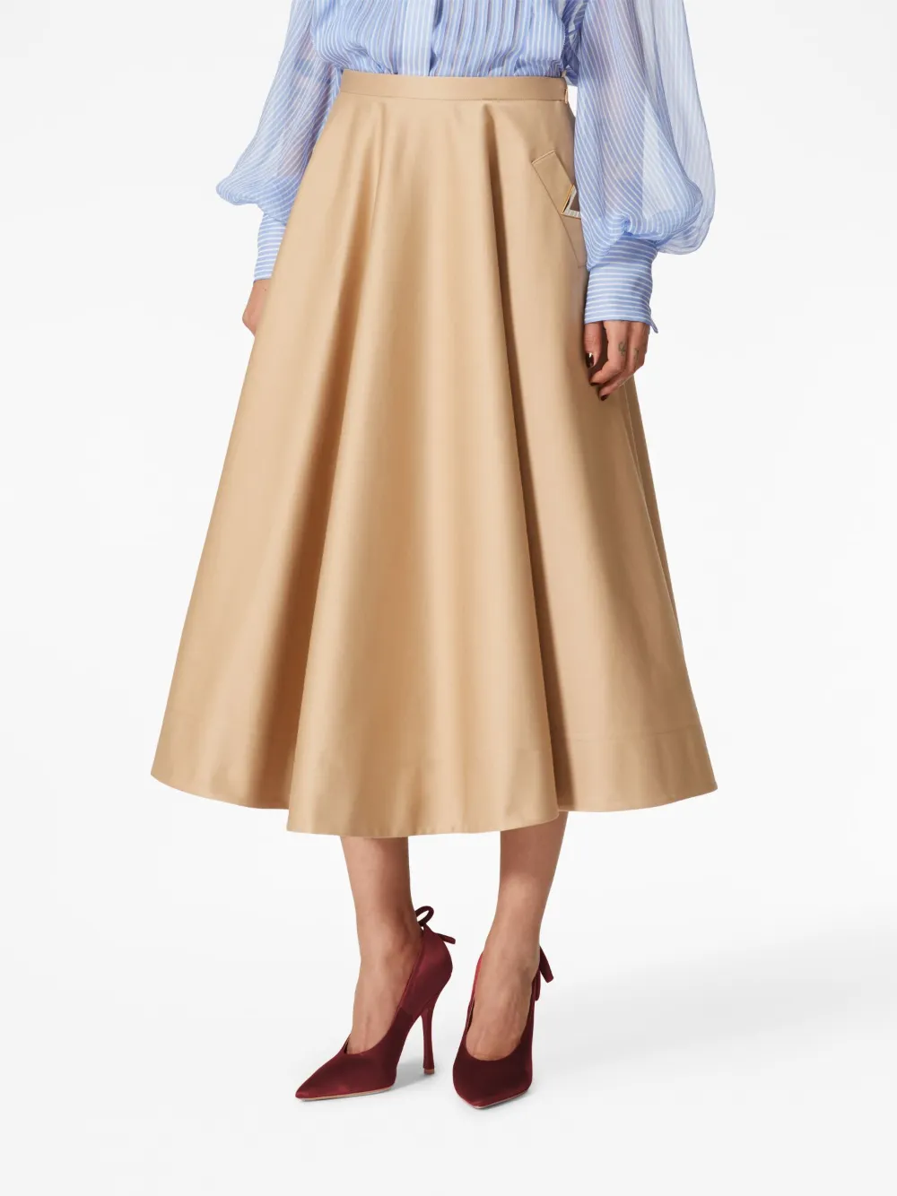 Shop Valentino Stretch-cotton Midi Skirt In Neutrals