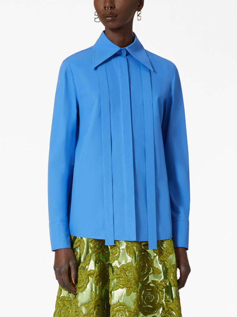 Shop Valentino Scarf-detail Cotton Poplin Shirt In Blue