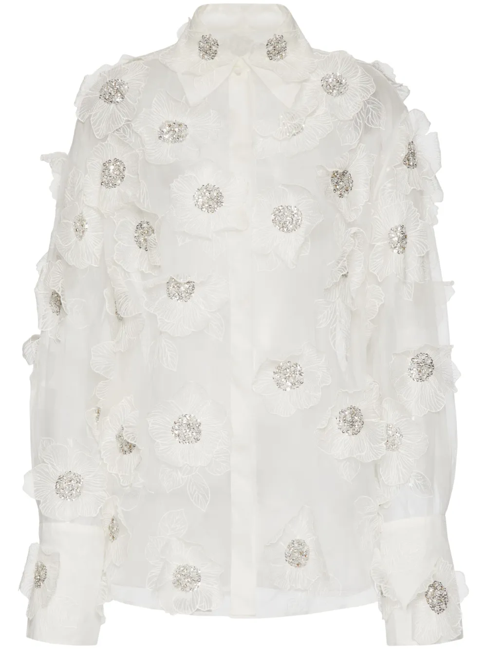 VALENTINO FLORAL-EMBROIDERED ORGANZA SHIRT