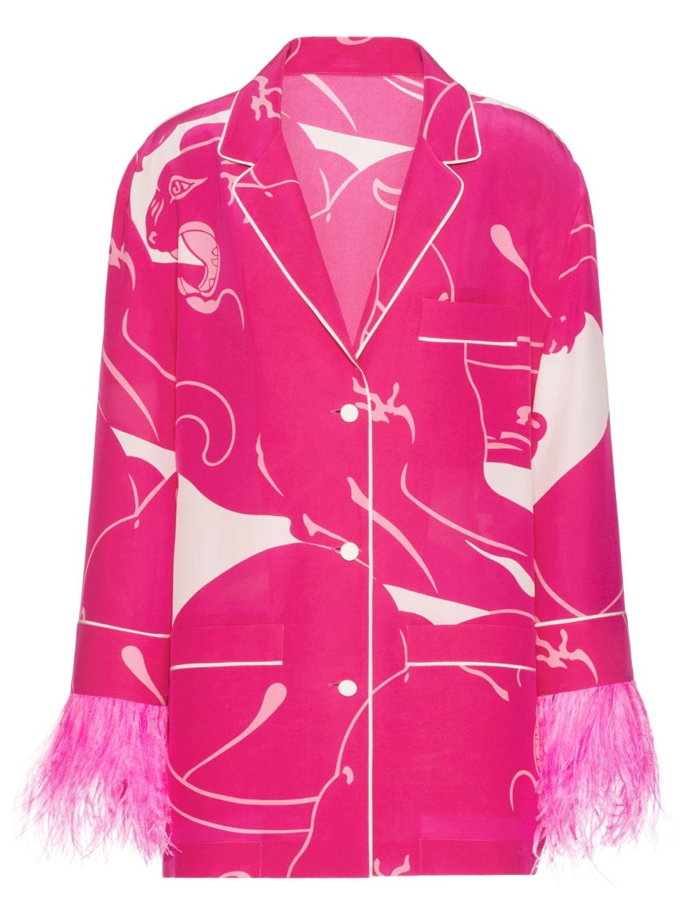 Valentino Graphic-print Feather-trim Shirt In Pink