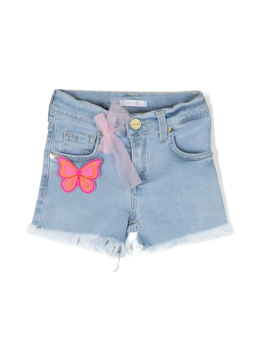 Miss Grant Kids butterfly-appliqué denim shorts - Blue
