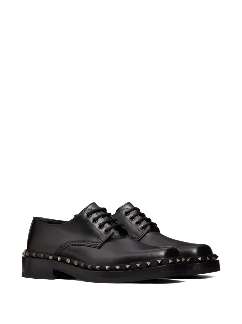 Shop Valentino M-way Rockstud Leather Derby Shoes In Black