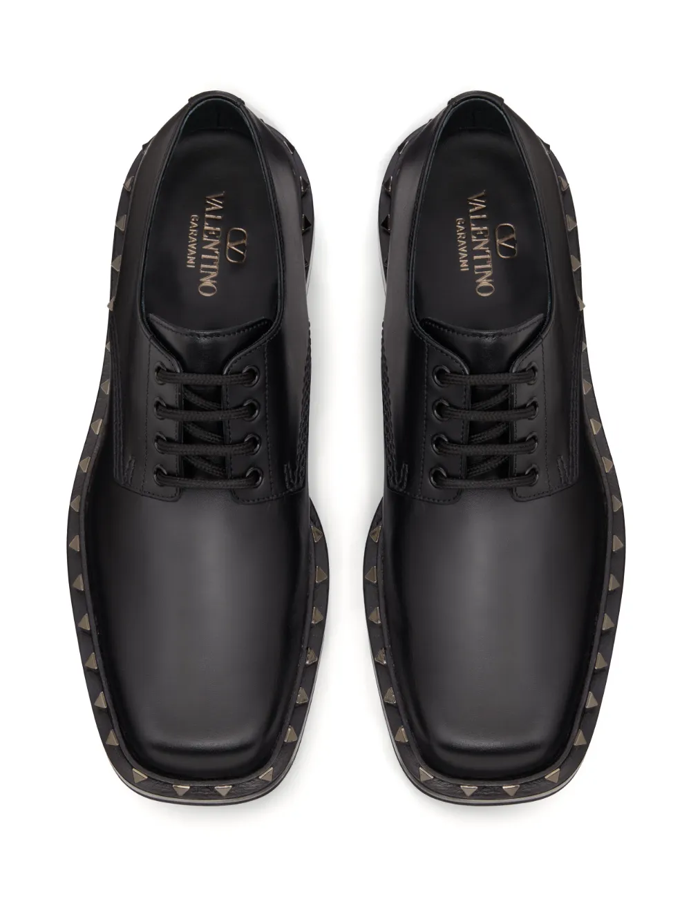 Shop Valentino M-way Rockstud Leather Derby Shoes In Black