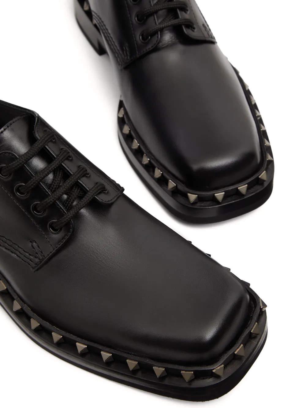 Shop Valentino M-way Rockstud Leather Derby Shoes In Black