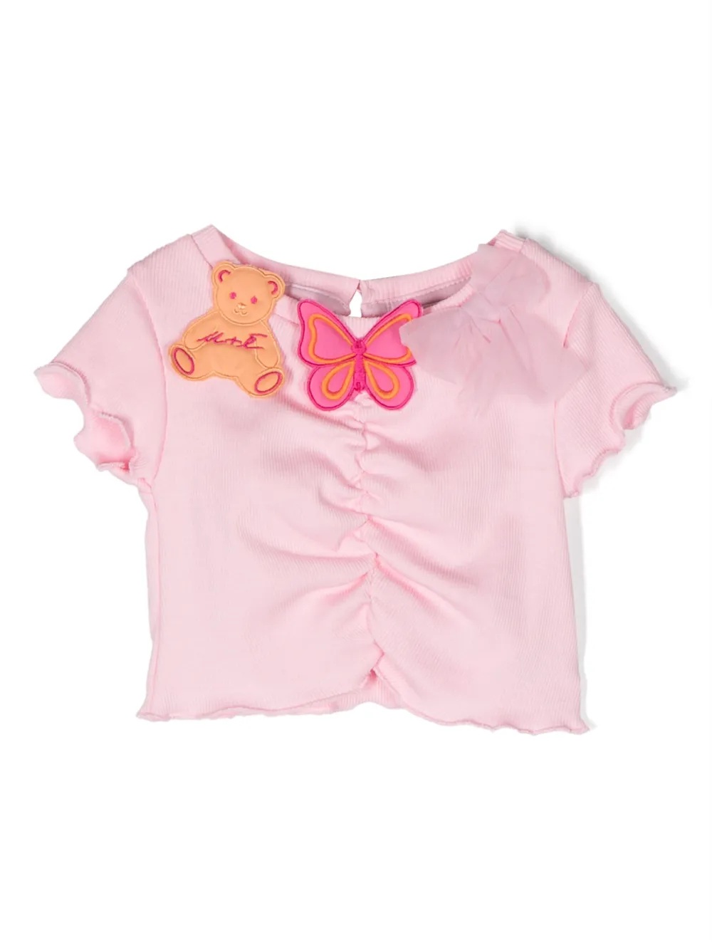 Miss Grant Kids appliqué-details ruched T-shirt - Pink