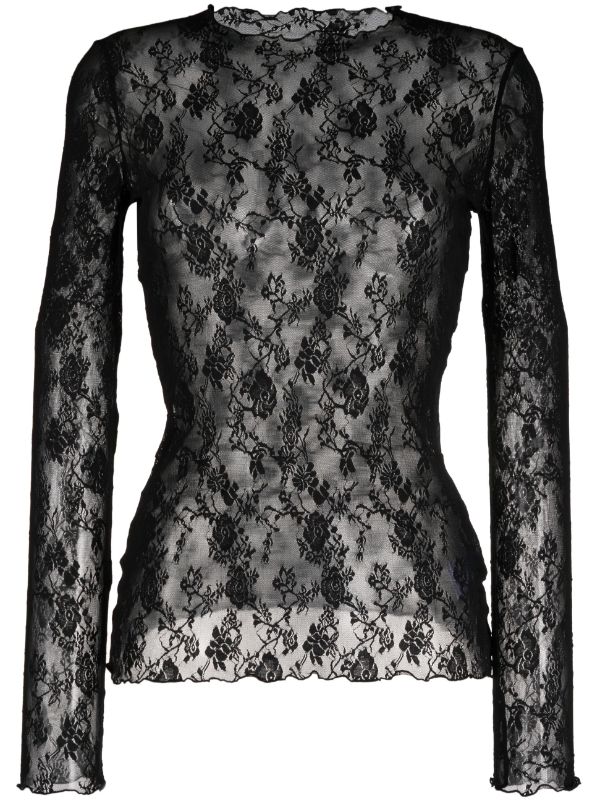 Long Sleeve Floral Lace Top - Farfetch