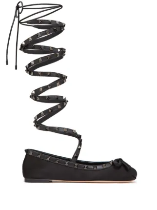 Valentino Garavani Rockstud Satin Ballerina Shoes | Black