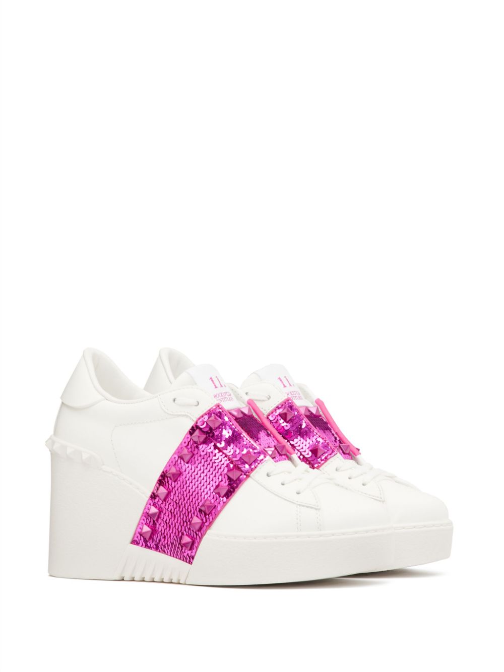 Valentino Garavani Open Disco sneakers met 85mm sleehak en pailletten - Wit