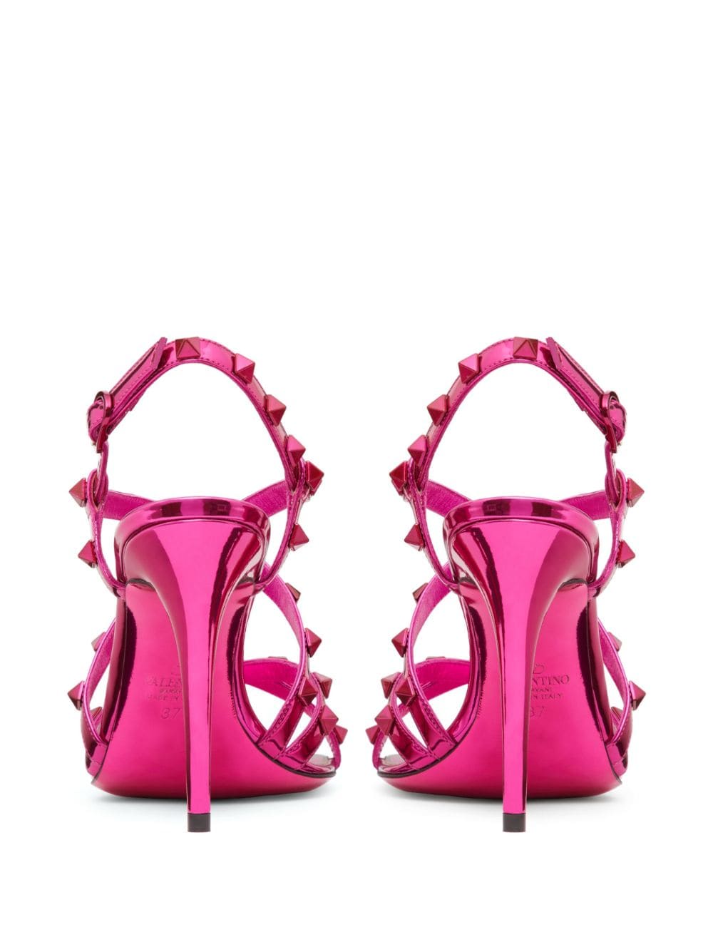 Shop Valentino Rockstud 100mm Mirrored Sandals In Pink