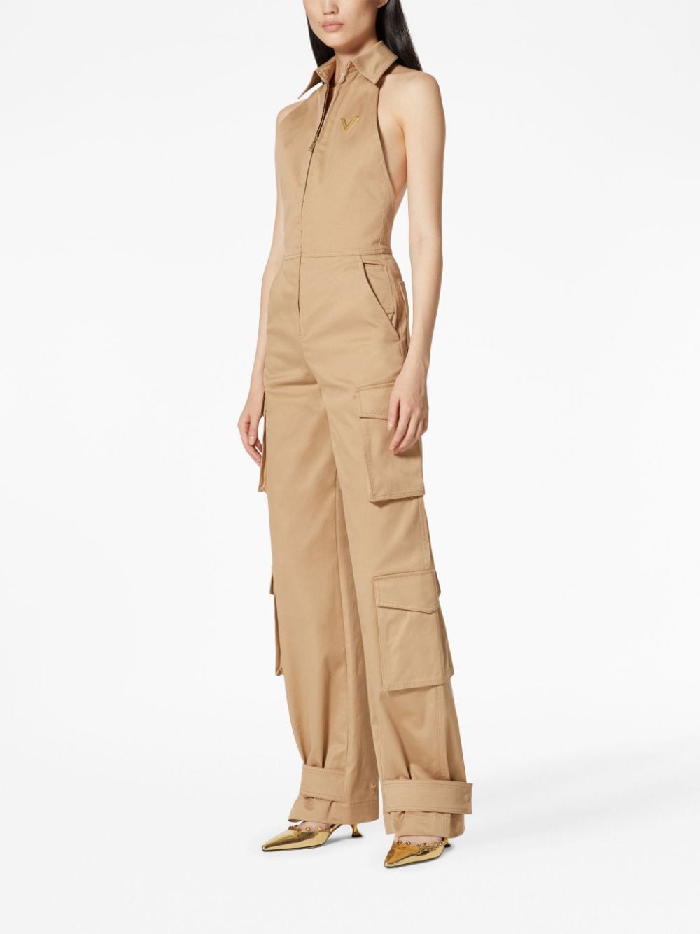 Valentino Garavani stretch-cotton open-back cargo jumpsuit - Beige