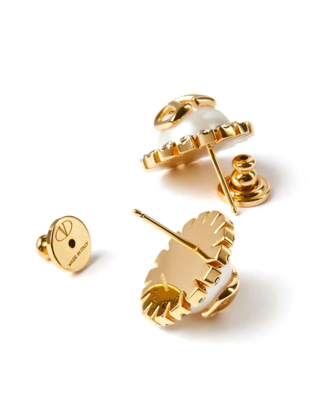 Shop Valentino Vlogo Signature Crystal-embellished Stud Earrings In Gold