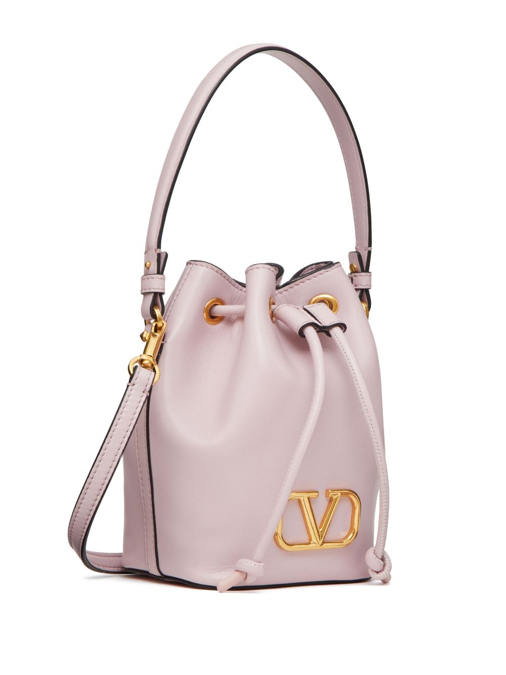 Shop Valentino Mini Vlogo Signature Leather Bucket Bag In Purple